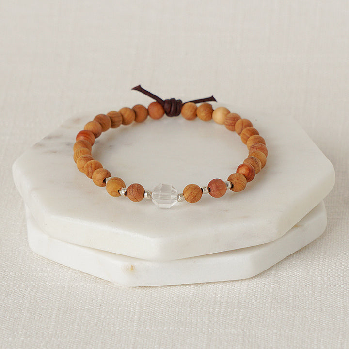 Birthstone Bracelet, 6 mm gemstones, Sandalwood, April - Clear Quartz, Essential Oil Jewelry, Essential Oil Diffuser Bracelet, Wood Diffuser Beads