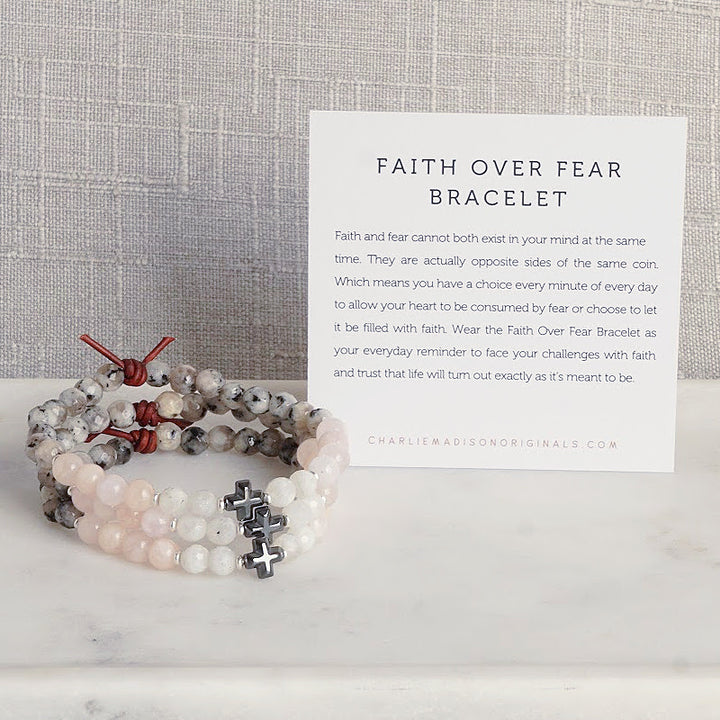 Faith Over Fear with Meaning Card - Faith and fear cannot both exist in your mind at the same time. They are actually opposite sides of the same coin. Which means you have a choice every minute of every day to allow your heart to be consumed by fear or choose to let it be filled with faith. Wear the Faith Over Fear Bracelet as your everyday reminder to face your challenges with faith and trust that life will turn out exactly as it’s meant to be.
