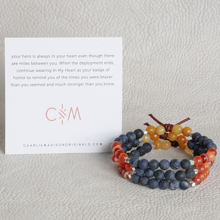 In My Heart Coast Guard Bracelet with Meaning Card - When the other half of your heart is deployed, time seems to pass at a snail’s pace and loneliness walks beside you wherever you go. Staying connected to what matters most will help you navigate the tough times. Each day of deployment, slip this bracelet around your wrist as your everyday reminder that your hero is always in your heart even though there are miles between you.