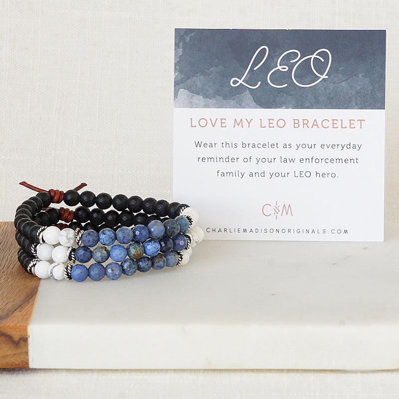 Love My LEO Mini Bracelet Stack of Three with Meaning Card - Your everyday reminder of your law enforcement family and your LEO hero.