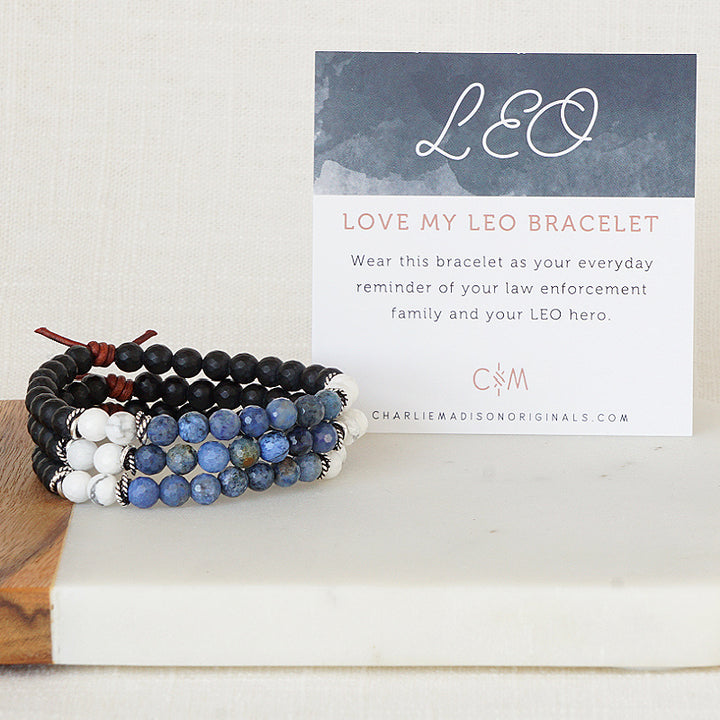 Love My LEO Mini Bracelet Stack of Three with Meaning Card - Your everyday reminder of your law enforcement family and your LEO hero.