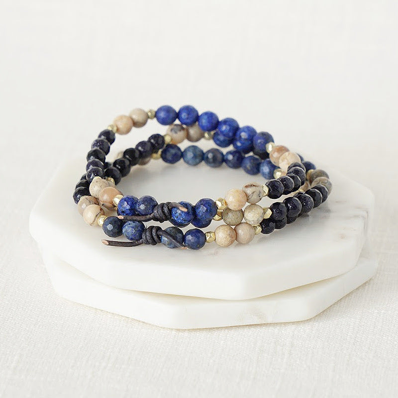 Military Family Mini Bracelet in Blue Stack of Three, Military Jewelry, Military Family Jewelry, Deployment, PCS, Military Spouse Jewelry