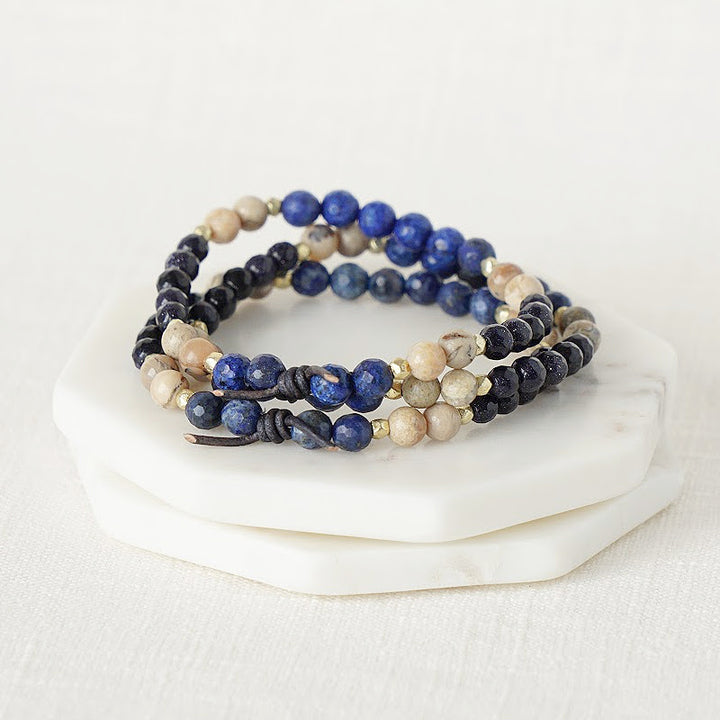Military Family Mini Bracelet in Blue Stack of Three, Military Jewelry, Military Family Jewelry, Deployment, PCS, Military Spouse Jewelry