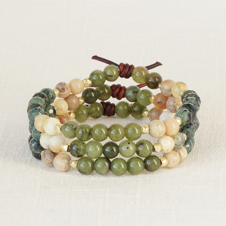 Military Family Mini Bracelet in Green Stack of Three, Military Jewelry, Military Family Jewelry, Deployment, PCS, Military Spouse Jewelry