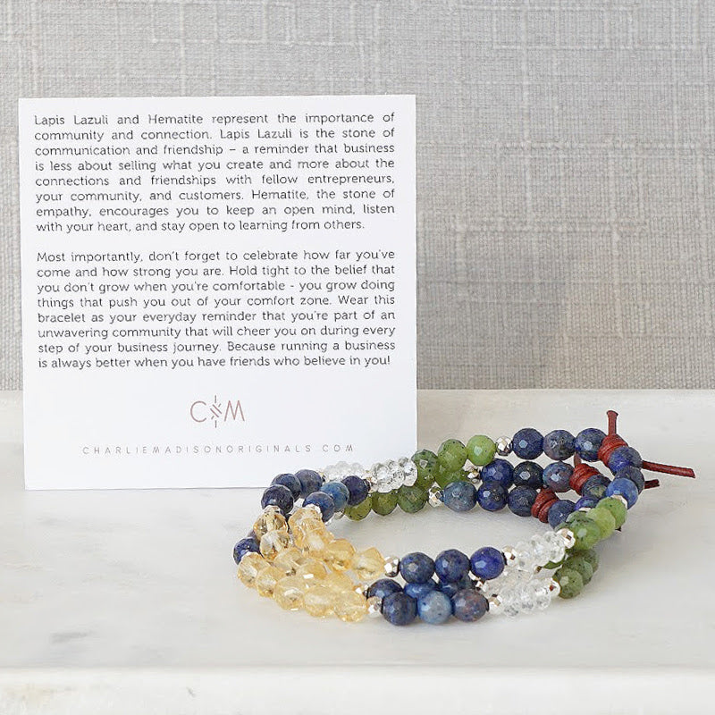 Military Entrepreneurship Mini Bracelet Stack of Three with Meaning Card - Hold tight to the belief that you don't grow when you're comfortable - you grow doing things that push you out of your comfort zone. Wear this bracelet as your everyday reminder that you're part of an unwavering community that will cheer you on during every step of your business journey. Because running a business is always better when you have friends who believe in you!