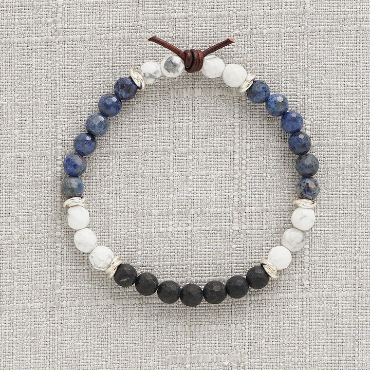Milspo Pride Space Force Mini Bracelet, 6mm Gemstones, Black Onyx, Dumortierite, Howlite, Silver Accents, Leather Knot, Military Jewelry, Military Spouse Jewelry, Military Family Jewelry, Deployment, Space Force, PCS, Military Jewelry Space Force