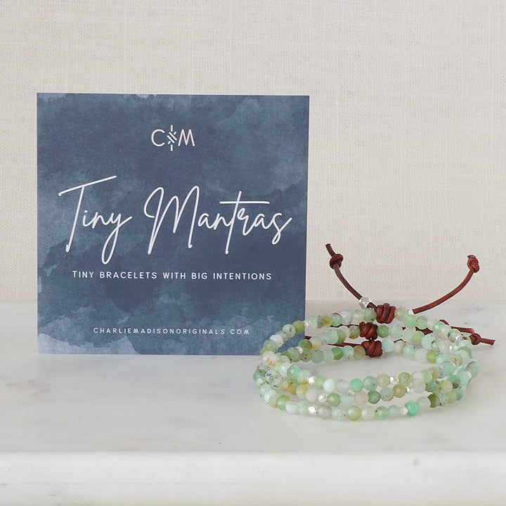 Tiny Mantras Bracelet; Chrysoprase gemstones