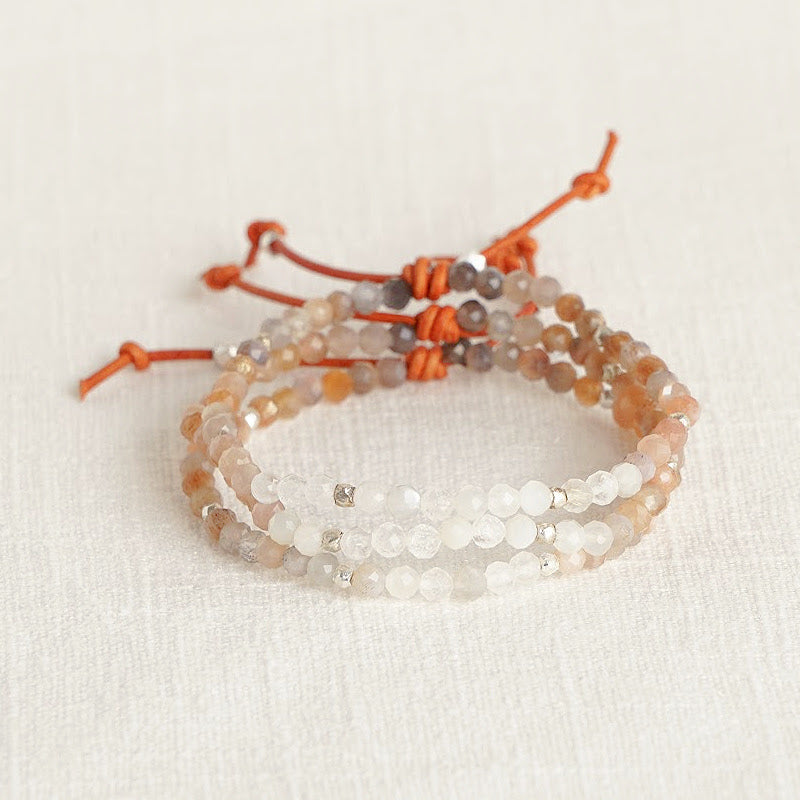 Tiny Mantras Bracelet – Peach Moonstone Stack, Tiny Bracelets with Big Intentions, Mantras, Empowerment, Daily Mantra, Inspiration, Focus, Personal Growth, Personal Goals, Personal Journey