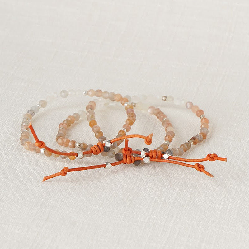 Tiny Mantras Bracelet – Peach Moonstone Stack, Tiny Bracelets with Big Intentions, Mantras, Empowerment, Daily Mantra, Inspiration, Focus, Personal Growth, Personal Goals, Personal Journey