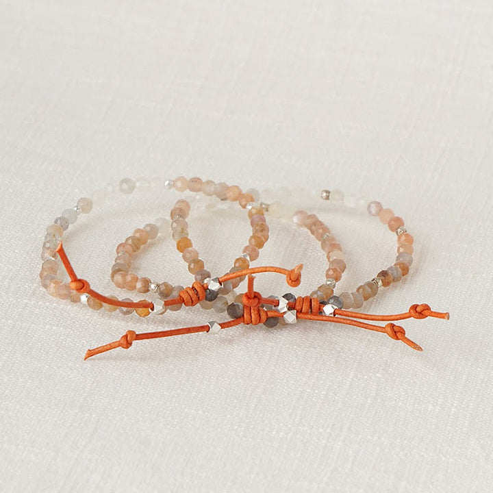 Tiny Mantras Bracelet – Peach Moonstone Stack, Tiny Bracelets with Big Intentions, Mantras, Empowerment, Daily Mantra, Inspiration, Focus, Personal Growth, Personal Goals, Personal Journey