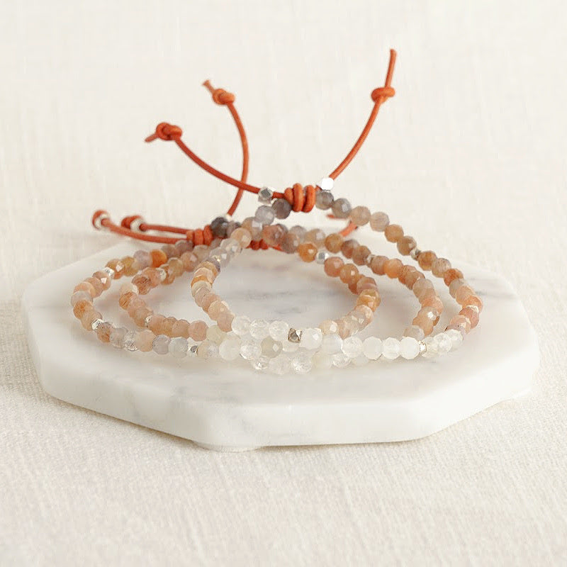 Tiny Mantras Bracelet – Peach Moonstone Stack, Tiny Bracelets with Big Intentions, Mantras, Empowerment, Daily Mantra, Inspiration, Focus, Personal Growth, Personal Goals, Personal Journey