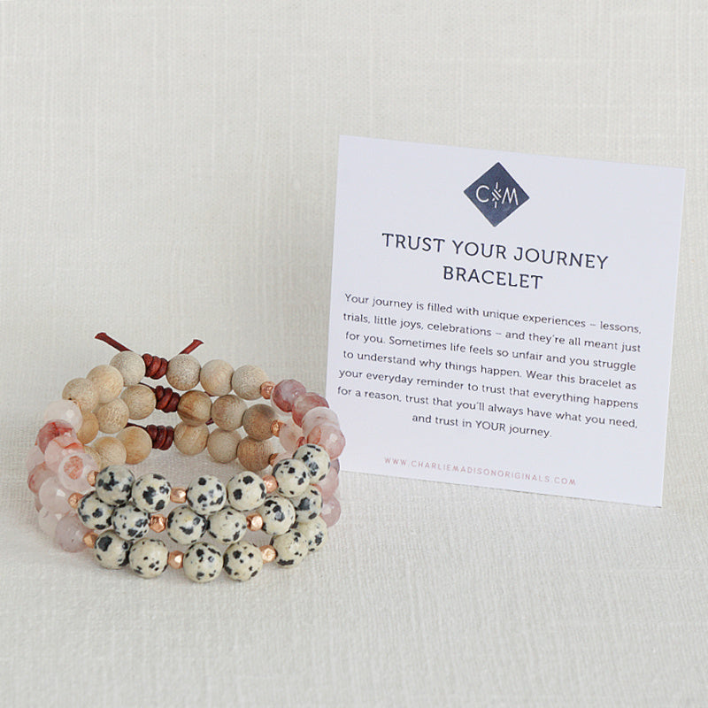 Trust Your Journey Blush Bracelet with Meaning Card - Your journey is filled with unique experiences – lessons, trials, little joys, celebrations – and they’re all meant just for you. Sometimes life feels so unfair and you struggle to understand why things happen. Wear this bracelet as your everyday reminder to trust that everything happens for a reason, trust that you’ll always have what you need, and trust in YOUR journey.