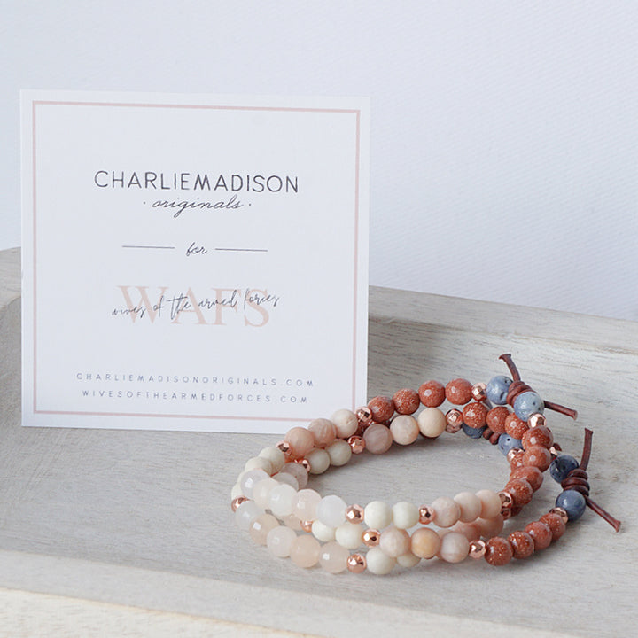 Wives of the Armed Forces Mini with Meaning Card - We created this bracelet to represent each milso unique in her pursuits but bonded through the connection of the military. Our hope for this bracelet is that it serves as a reminder of the unwavering support you have from this community. A community of women just like you - driven, capable, and passionate. Willing to do whatever it takes to pursue their dreams, all while supporting their partner's dedicated service to this nation.