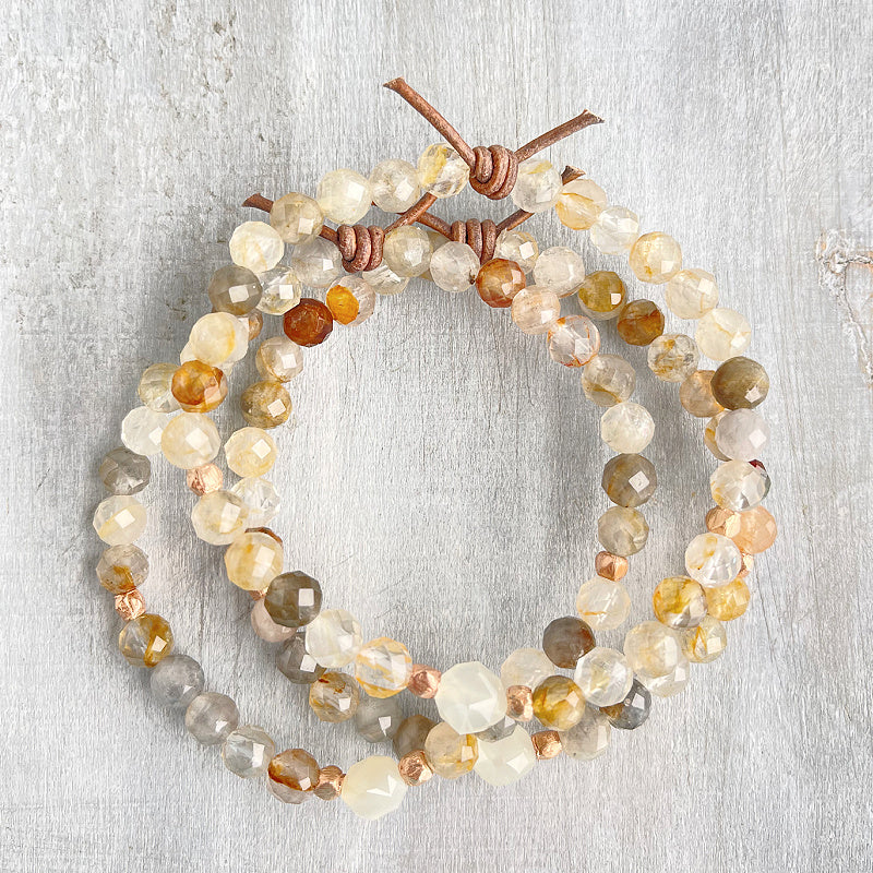 Be Kind Mini Bracelet - Golden Phantom Quartz & Moonstone | A Meaningful Everyday Bracelet