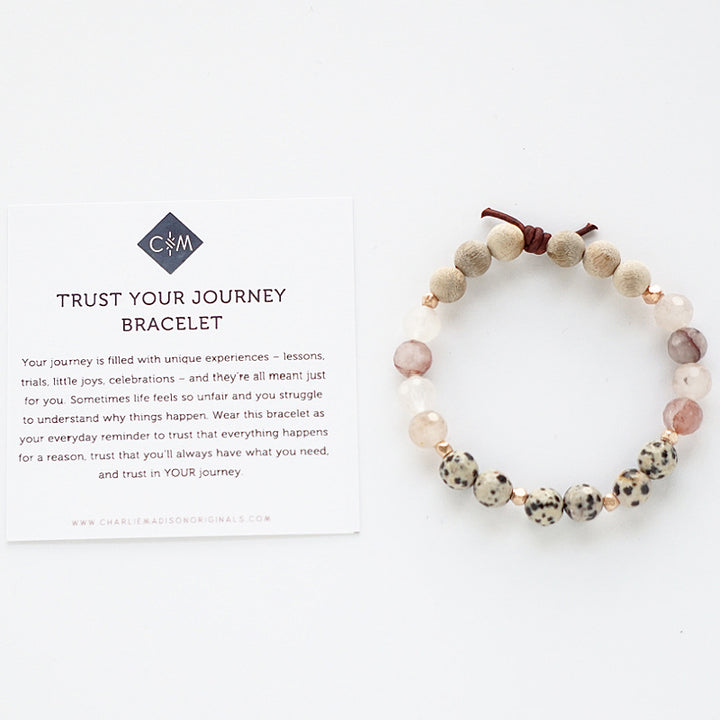 Trust Your Journey Blush Bracelet with Meaning Card - Your journey is filled with unique experiences – lessons, trials, little joys, celebrations – and they’re all meant just for you. Sometimes life feels so unfair and you struggle to understand why things happen. Wear this bracelet as your everyday reminder to trust that everything happens for a reason, trust that you’ll always have what you need, and trust in YOUR journey.  