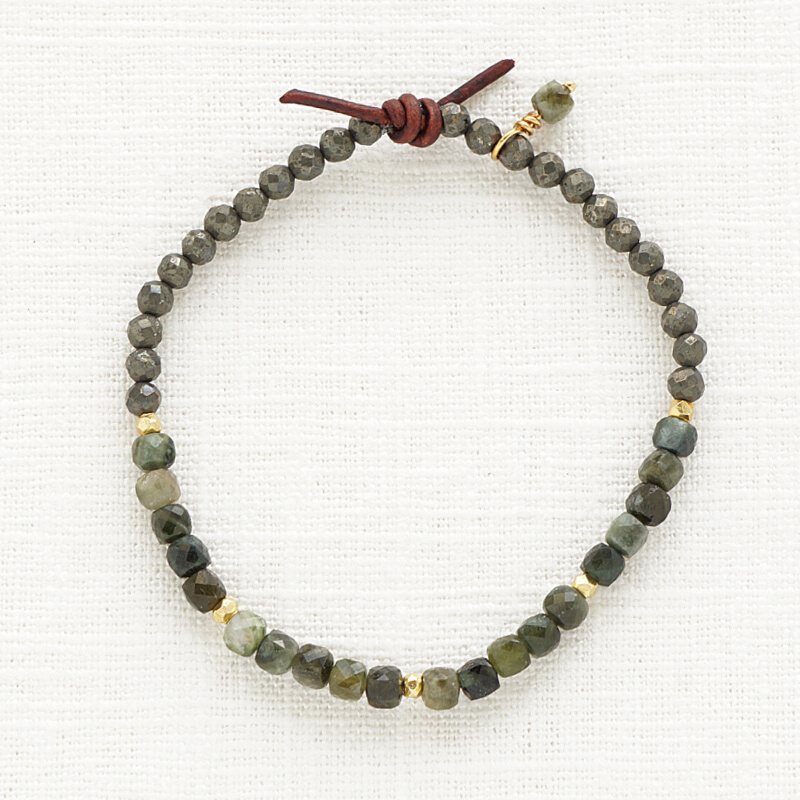 Green Tourmaline Cube & Pyrite Tiny Bracelet | 2023 Holiday Exclusive