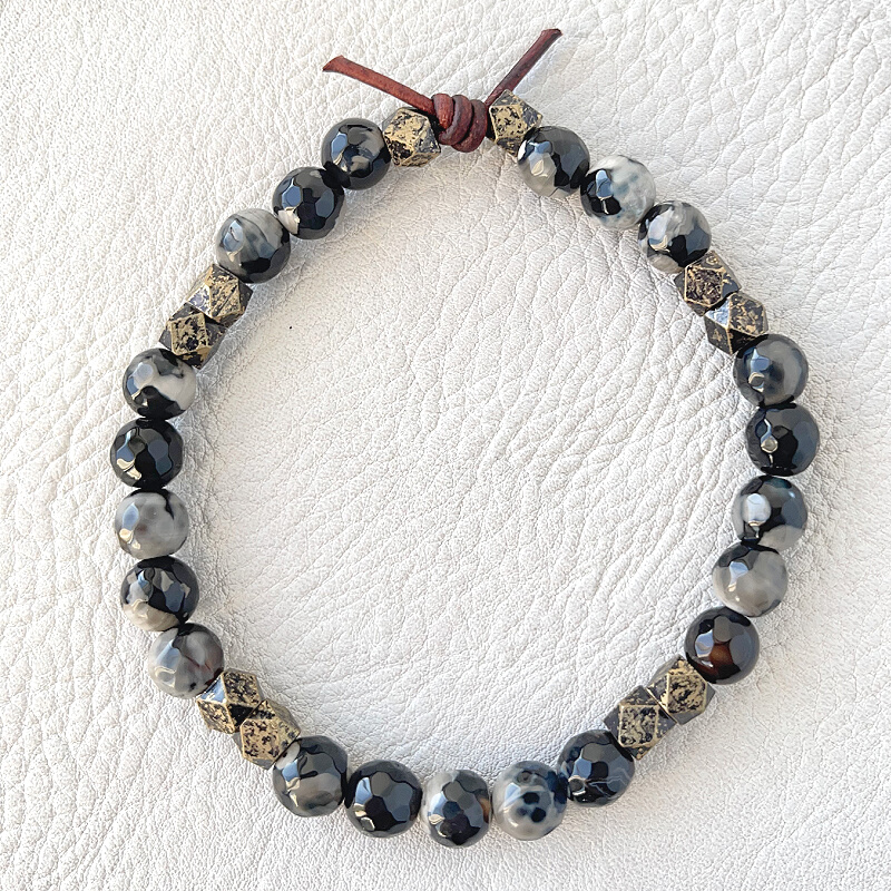 Men's Black Fire Agate & Gunmetal Nugget Bracelet | 2023 Holiday Exclusive