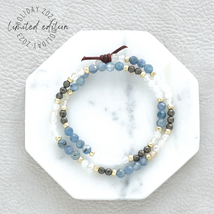 Kyanite, Pyrite, and Topaz Double-Wrap Mini Bracelet | 2023 Holiday Exclusive