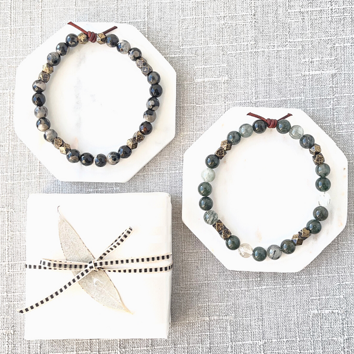 Men's Black Fire Agate & Gunmetal Nugget Bracelet | 2023 Holiday Exclusive