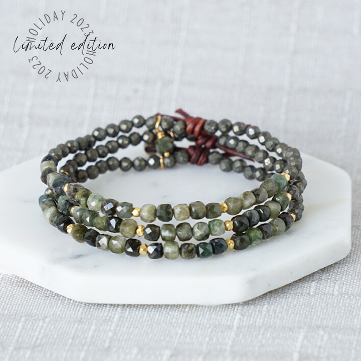 Green Tourmaline Cube & Pyrite Tiny Bracelet | 2023 Holiday Exclusive