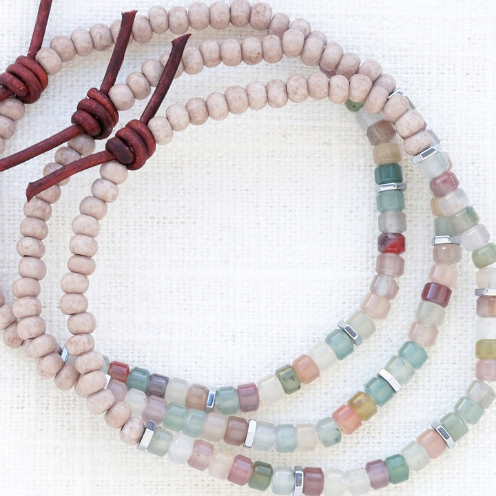 Pastel Agate and Czech Glass Bead Tiny Stacker Bracelet | April 2026 Stacker of the Month