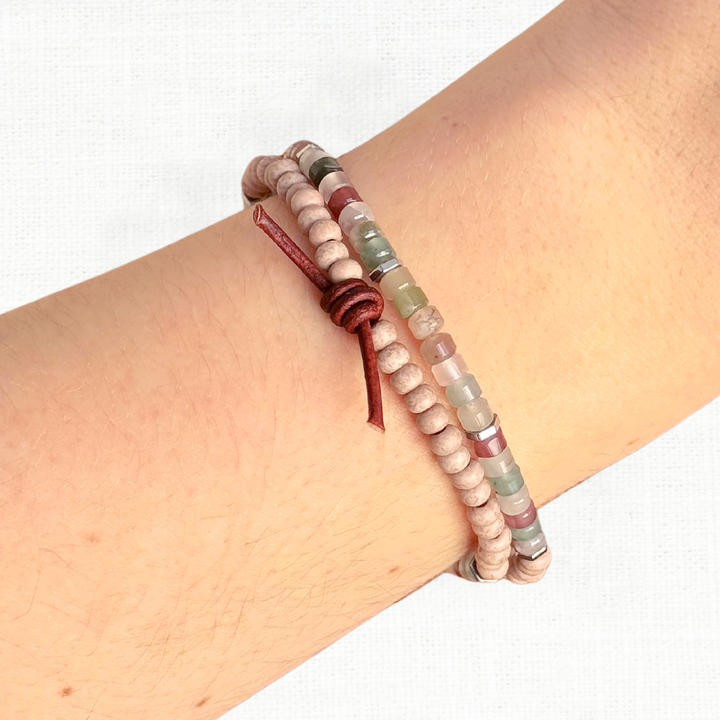 Pastel Agate and Czech Glass Bead Tiny Stacker Bracelet | April 2026 Stacker of the Month