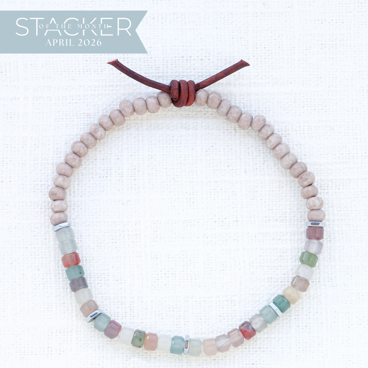 Pastel Agate and Czech Glass Bead Tiny Stacker Bracelet | April 2026 Stacker of the Month