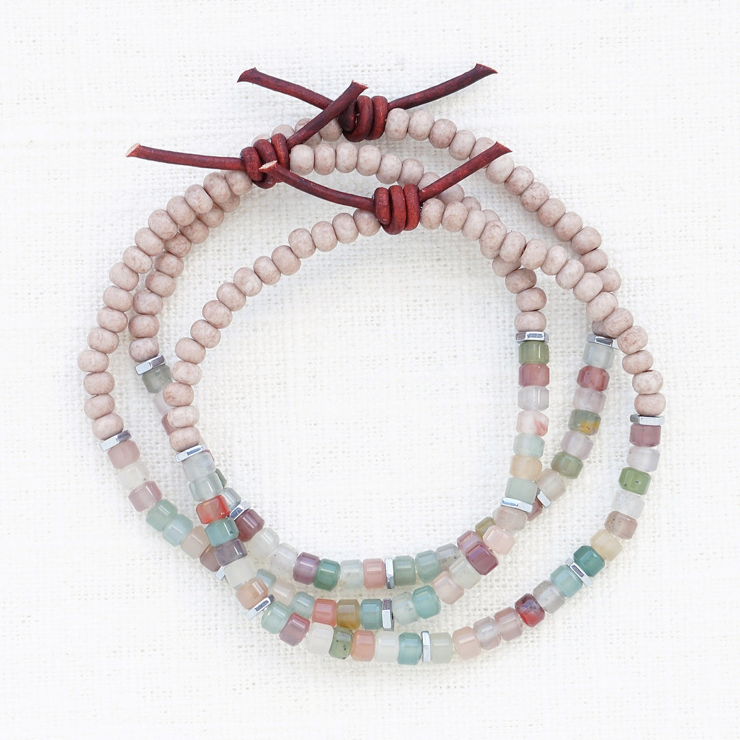 Pastel Agate and Czech Glass Bead Tiny Stacker Bracelet | April 2026 Stacker of the Month