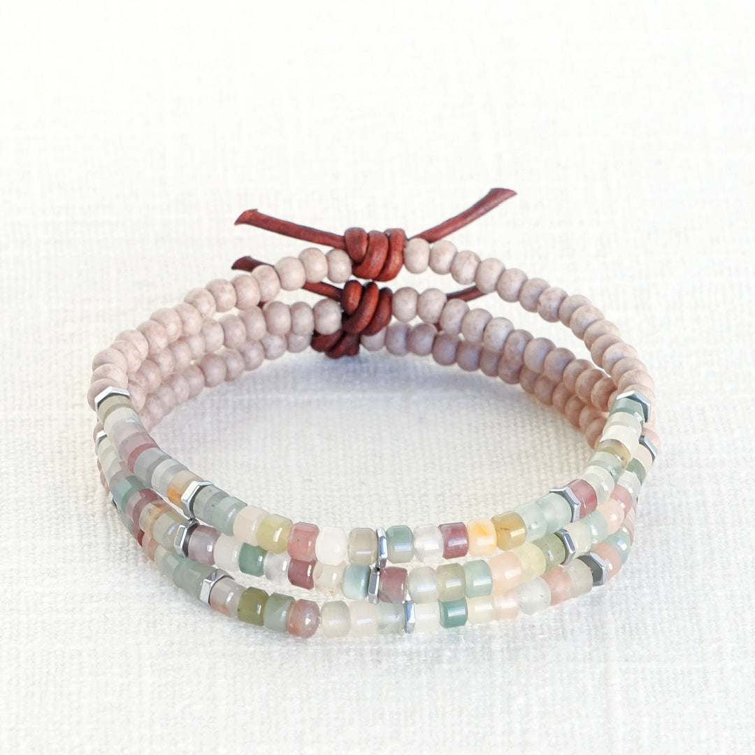 Pastel Agate and Czech Glass Bead Tiny Stacker Bracelet | April 2026 Stacker of the Month