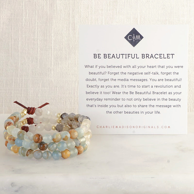 Be Beautiful Mini Bracelet Set of Three With Meaning Card - What if you believed with all your heart that you were beautiful? Forget the negative self-talk, forget the doubt, forget the media messages. You are beautiful! Exactly as you are. It's time to start a revolution and believe it too! Wear the Be Beautiful Bracelet as your everyday reminder to not only believe in the beauty that's inside you but also to share the message with the other beauties in your life. 