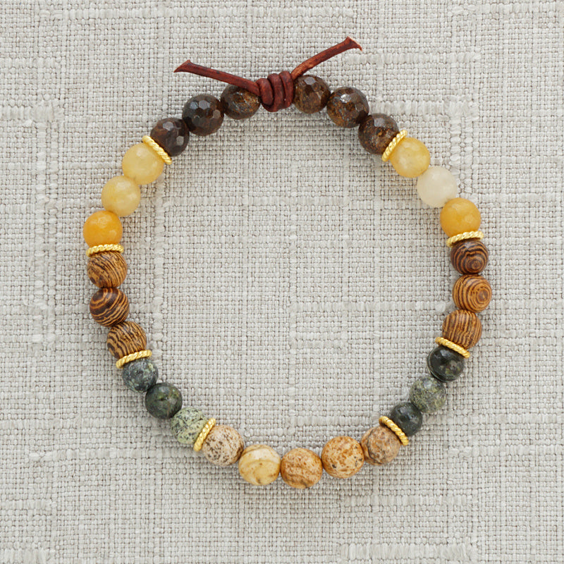 Be Well Mini Bracelet, 6 mm Gemstones, Picture Jasper, yellow Jade, Bronzite, Zebra Jasper, Sennawood, Gold Accents, Essential Oil Jewelry, Essential Oil Diffuser Bracelet, InDependent Wellness Summit Collaboration