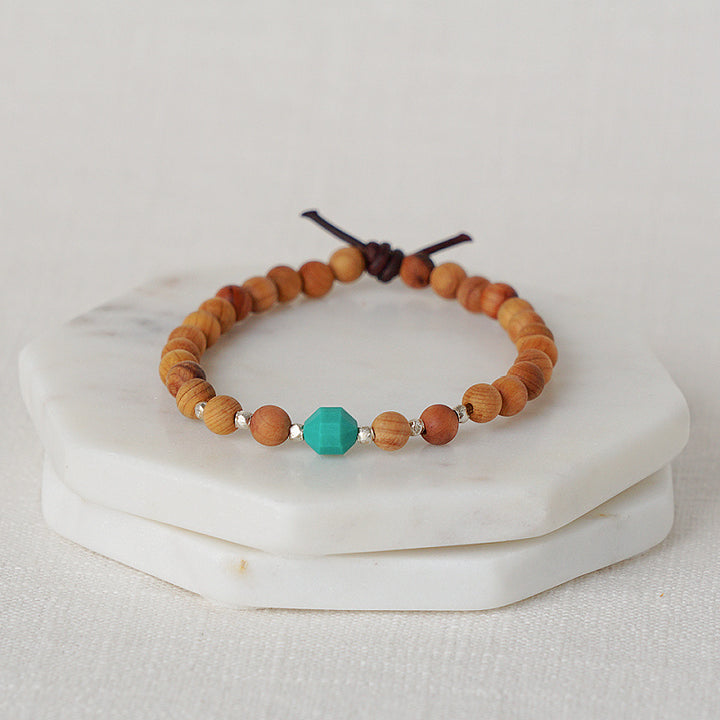 Birthstone Bracelet, 6 mm gemstones, Sandalwood, December - Turquoise, Essential Oil Jewelry, Essential Oil Diffuser Bracelet, Wood Diffuser Beads