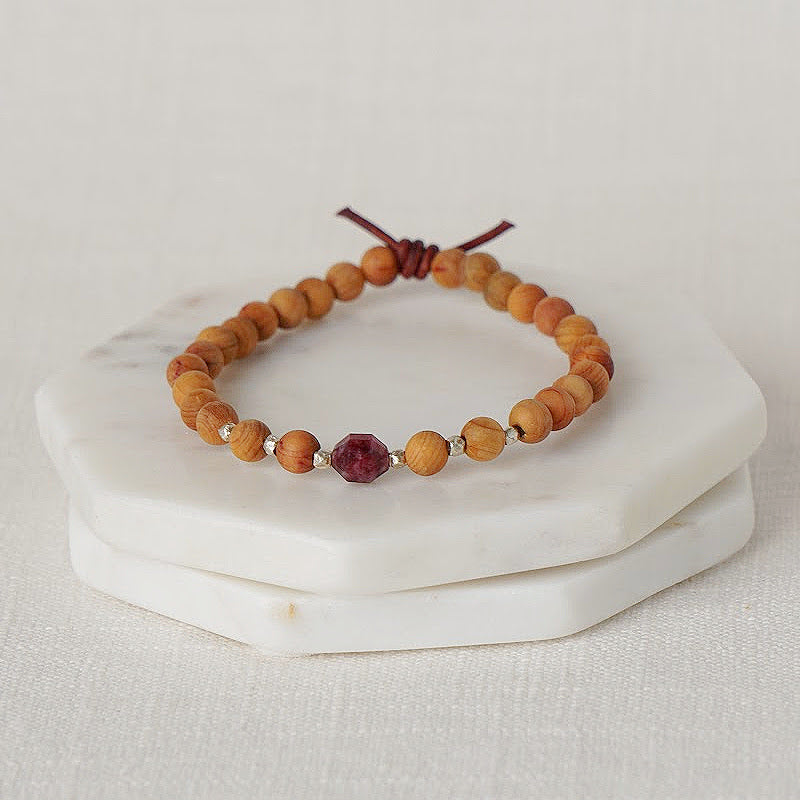 Birthstone Bracelet, 6 mm gemstones, Sandalwood, July - Ruby Quartz, Essential Oil Jewelry, Essential Oil Diffuser Bracelet, Wood Diffuser Beads