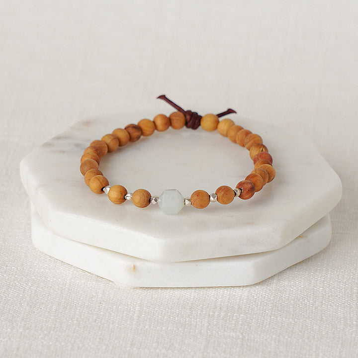 Birthstone Bracelet, 6 mm gemstones, Sandalwood, March – Aquamarine, Essential Oil Jewelry, Essential Oil Diffuser Bracelet, Wood Diffuser Beads