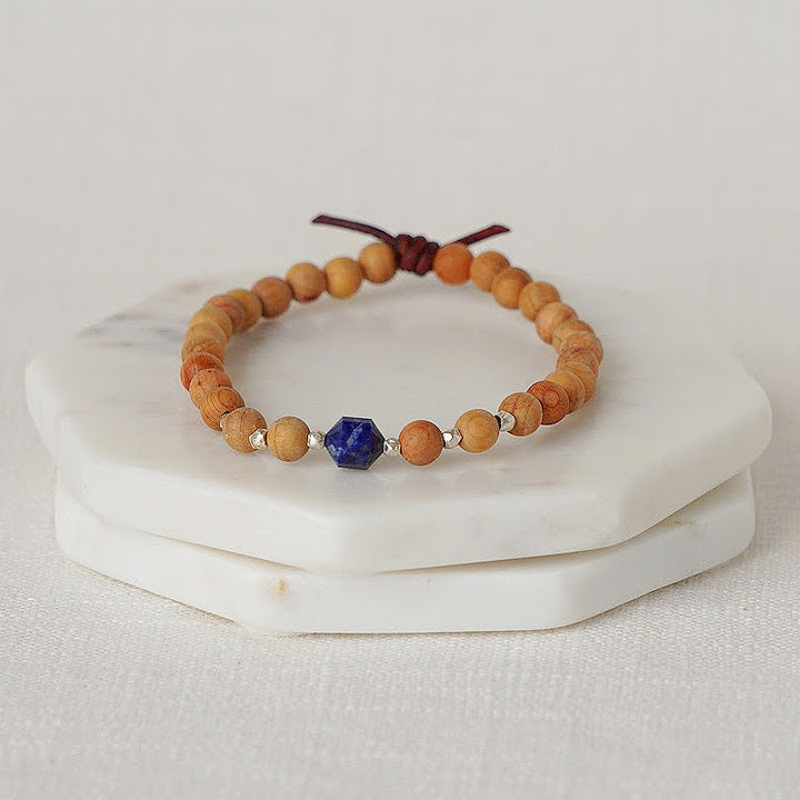 Birthstone Bracelet, 6 mm gemstones, Sandalwood, September - Lapis Lazuli, Essential Oil Jewelry, Essential Oil Diffuser Bracelet, Wood Diffuser Beads