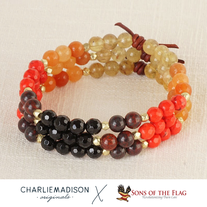 Brighter Than The Fire Mini Bracelet, Sons of the Flag, 6mm Gemstones, Yellow Apatite, Red Aventurine, Red Magnesite, Red Jasper, Black Onyx