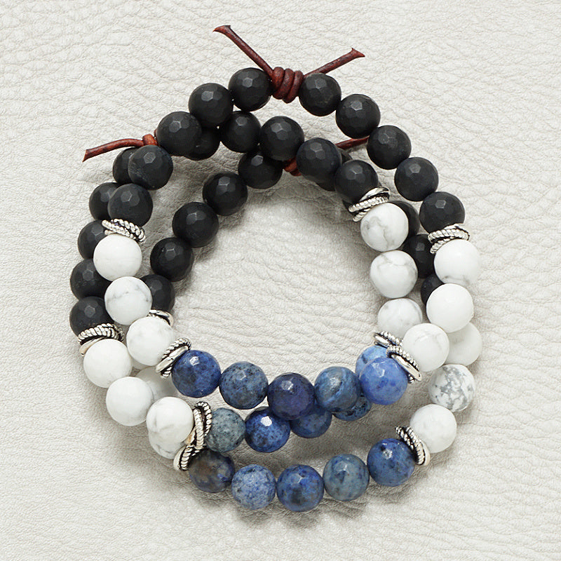 Love My LEO Bracelet, 8mm Gemstones, Dumortierite, Howlite, Black Onyx, Silver Accents, Leather Knot, Love My LEO Bracelet Stack, LEO Family, Law Enforcement, Law Enforcement Family, LEO Wife, LEO Spouse