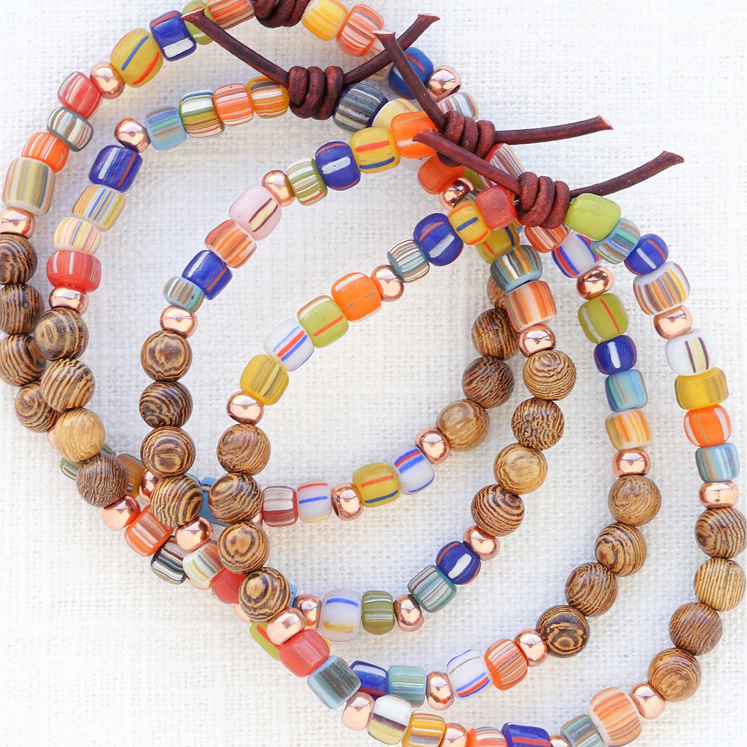 Striped Java Gooseberry Glass Beads & Sennawood Mini Stacker | March 2026 Stacker of the Month