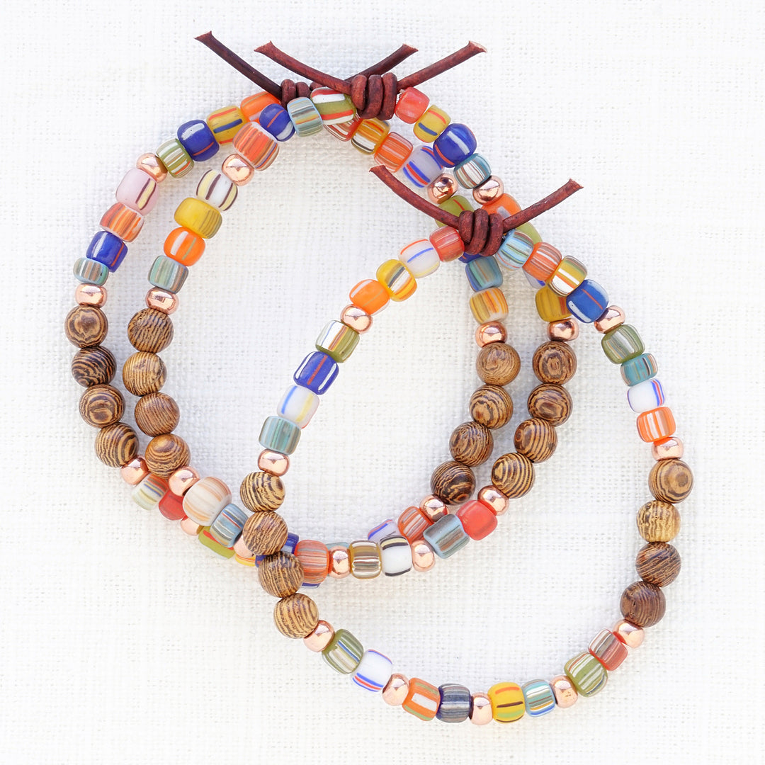 Striped Java Gooseberry Glass Beads & Sennawood Mini Stacker | March 2026 Stacker of the Month