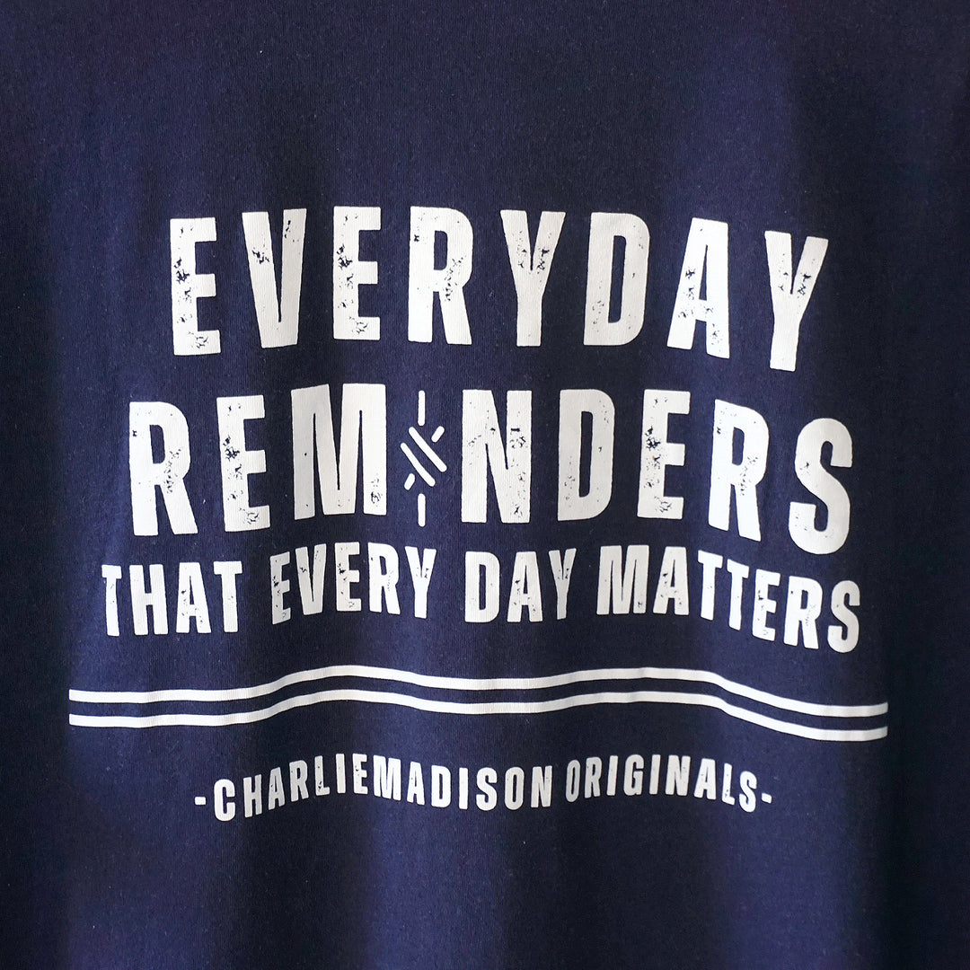 Charliemadison Everyday Reminders & Logo T Shirt | Navy