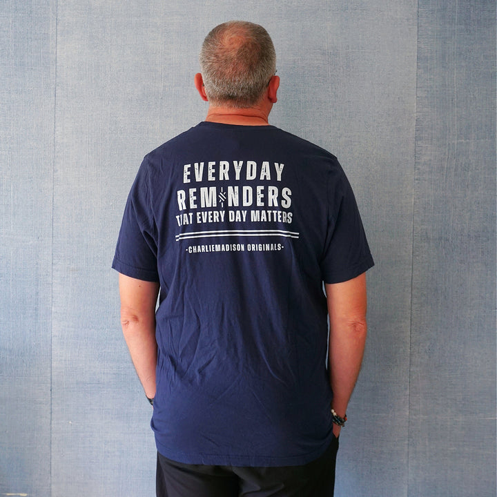 Charliemadison Everyday Reminders & Logo T Shirt | Navy