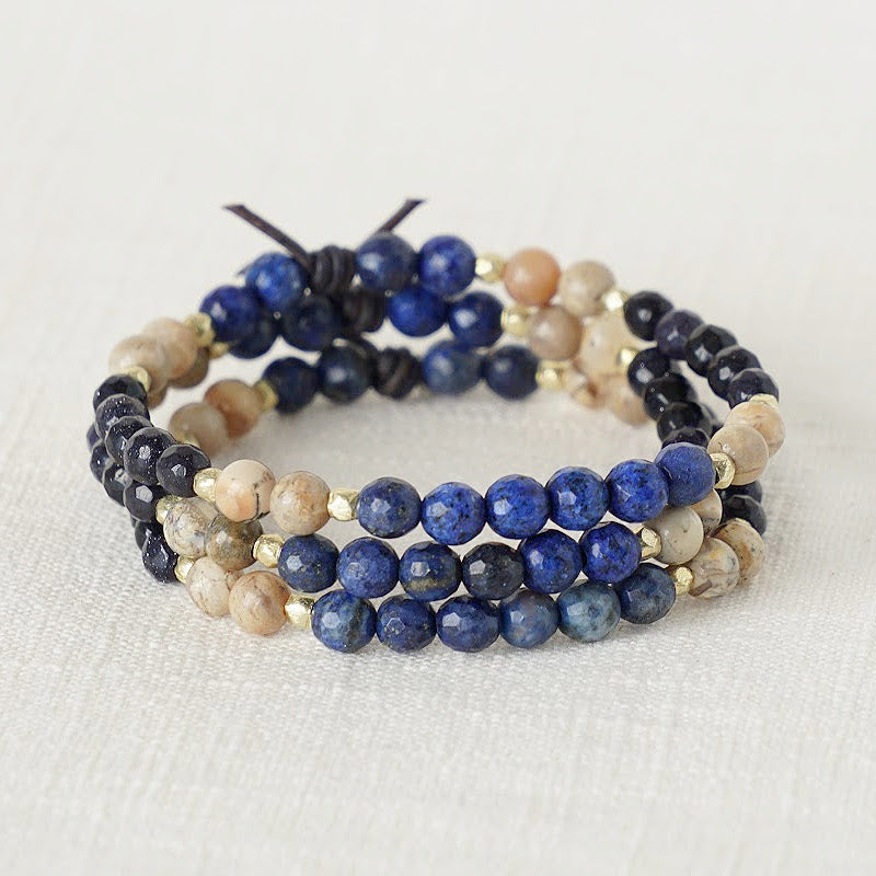 Military Family Mini Bracelet in Blue Stack of Three, Military Jewelry, Military Family Jewelry, Deployment, PCS, Military Spouse Jewelry