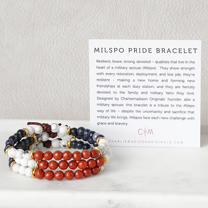 Milspo Pride Coast Guard Mini Bracelet with Meaning Card - Designed by Charliemadison Originals’ founder, also a military spouse, this bracelet is a tribute to the Milspo way of life – despite the uncertainty and sacrifice that military life brings, Milspos face each new challenge with grace and bravery.