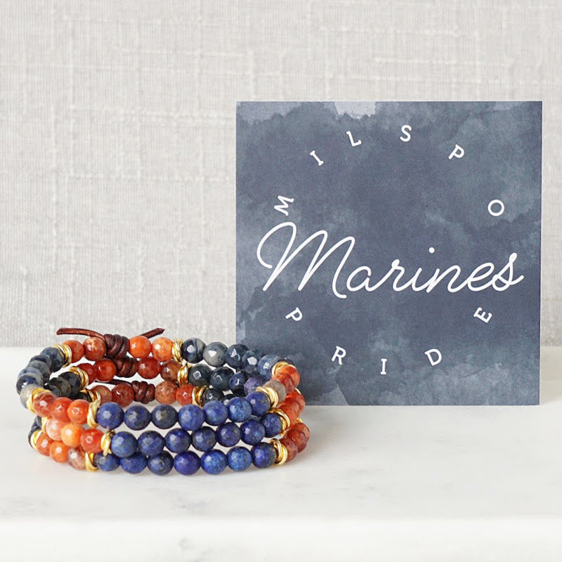 Milspo Pride Marines Mini Bracelet with Meaning Card - Designed by Charliemadison Originals’ founder, also a military spouse, this bracelet is a tribute to the Milspo way of life – despite the uncertainty and sacrifice that military life brings, Milspos face each new challenge with grace and bravery.