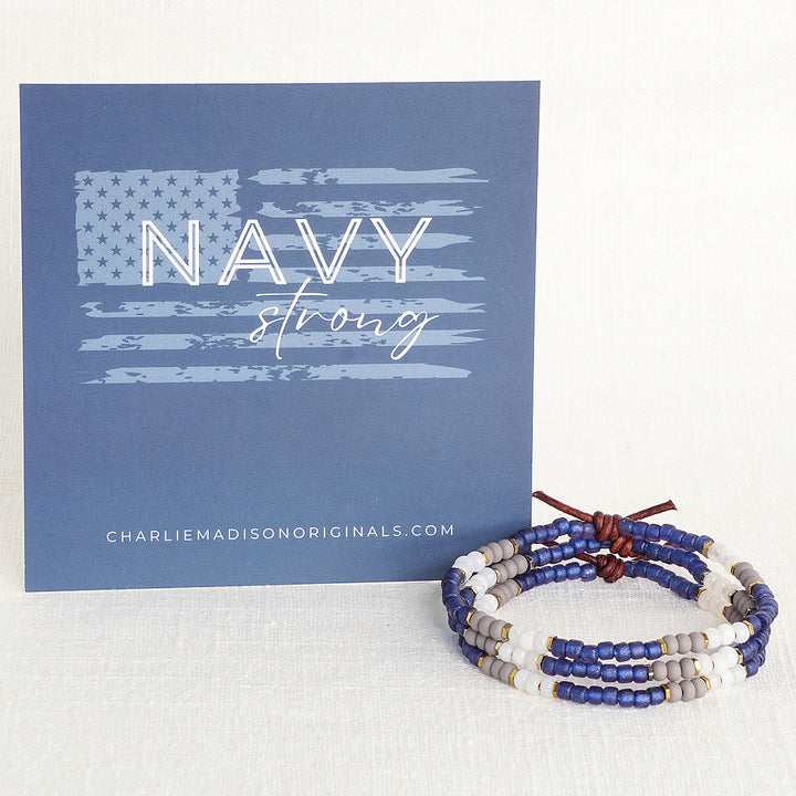 Navy Strong Bracelet | Tiny Stacker Seed Bead Bracelet