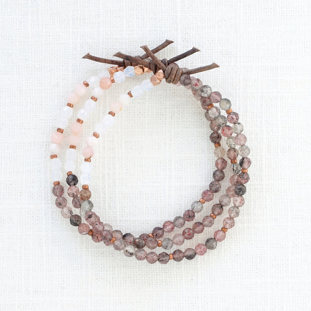 Super Seven Cacoxenite Quartz, Pink Opal, and Czech Glass Tiny Stacker | October Stacker of the Month