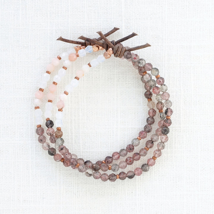 Super Seven Cacoxenite Quartz, Pink Opal, and Czech Glass Tiny Stacker | October Stacker of the Month