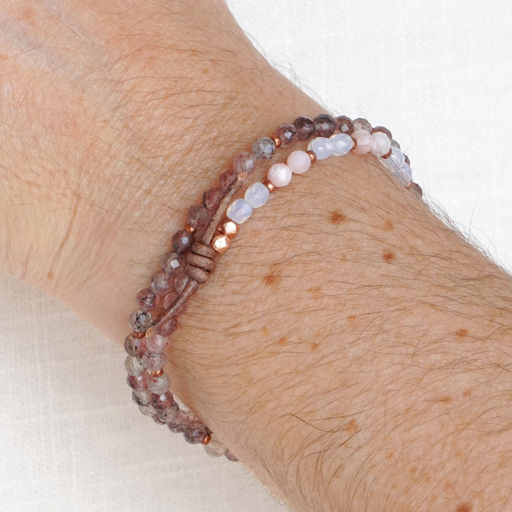Super Seven Cacoxenite Quartz, Pink Opal, and Czech Glass Tiny Stacker | October Stacker of the Month