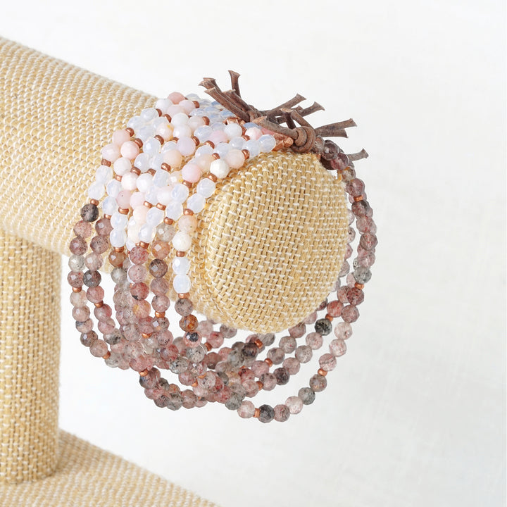 Super Seven Cacoxenite Quartz, Pink Opal, and Czech Glass Tiny Stacker | October Stacker of the Month