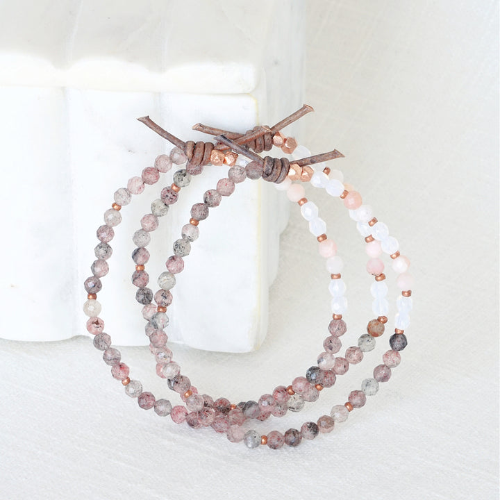 Super Seven Cacoxenite Quartz, Pink Opal, and Czech Glass Tiny Stacker | October Stacker of the Month